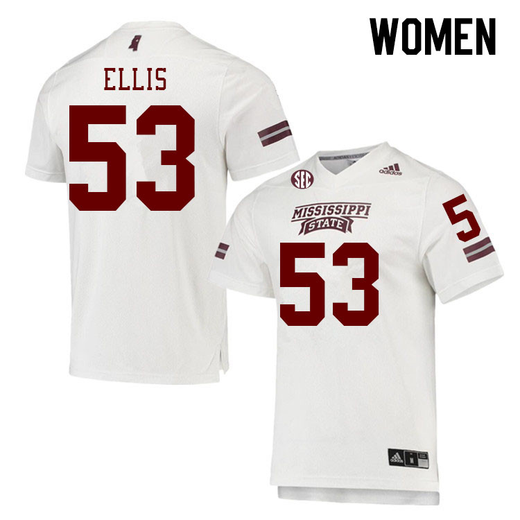 Women #53 Malik Ellis Mississippi State Bulldogs College Football Jerseys Stitched Sale-White